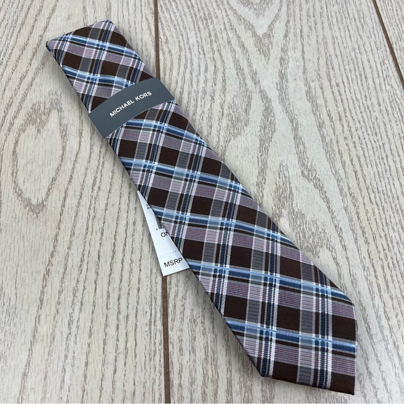 562 - Michael Kors Byron Plaid Tie Brown 200 2MKC24-1004 Silk Blend $69.50 - Picture 1 of 5